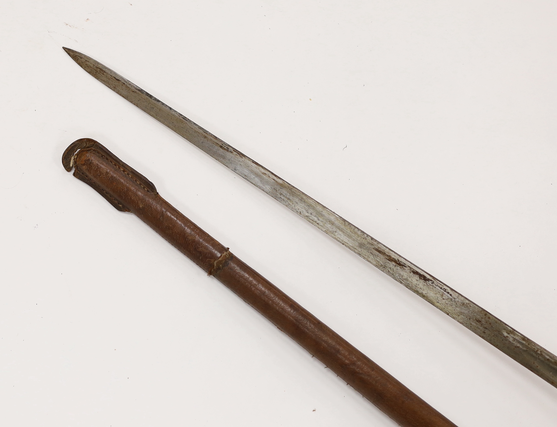 A George V 1897 pattern infantry officer's sword, with scabbard and leather hanger, blade 82cm